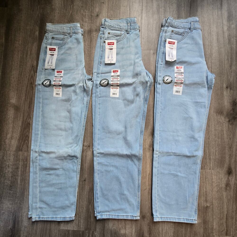 NEW Wrangler Size 16 Boy Jeans Lot of 3 Loose Fit Regular Skater Pants Lightwash
